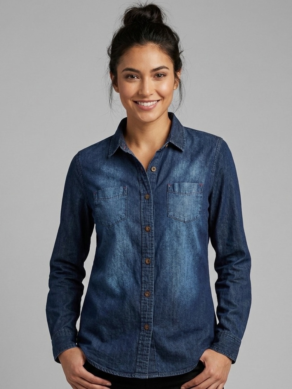 Roots SouthWestern Lightweight Denim Blue Shirt 100% cotton Sz L Ranch Rodeo - Picture 1 of 15